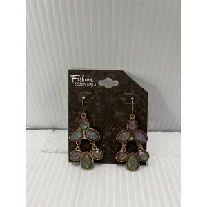 Fashion Essentials Chandelier Dangle Earrings Iridescent Purple Green Gem Accent